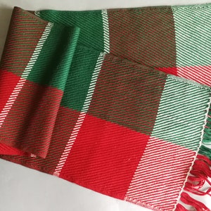 Red & Green Tartan, Wool Men's Scarf, 70s Vintage Plaid, Scarf for Him, Warm Gift, Winter Scarf, Fringed Men's Long Unisex Scarf image 4