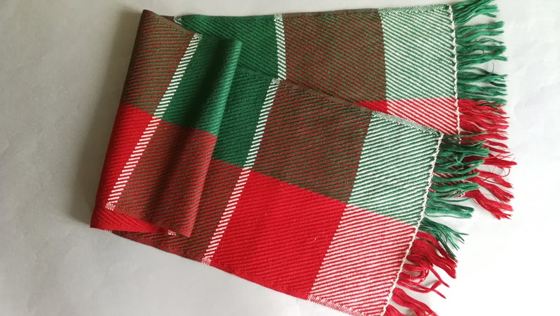 Red & Green Tartan, Wool Men's Scarf, 70s Vintage Plaid, Scarf for Him, Warm Gift, Winter Scarf, Fringed Men's Long Unisex Scarf image 4