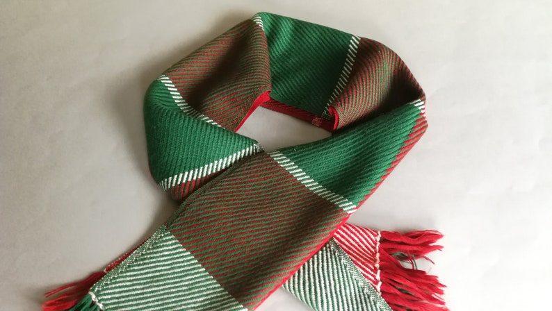 Red & Green Tartan, Wool Men's Scarf, 70s Vintage Plaid, Scarf for Him, Warm Gift, Winter Scarf, Fringed Men's Long Unisex Scarf image 6