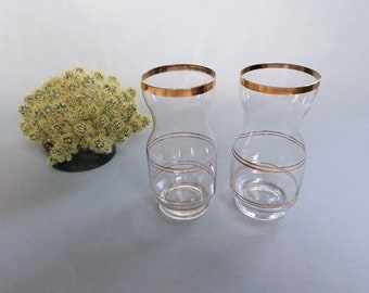 Thin Glass Golden Rim Vase. Small Clear Flower Vase. Set of 2 Wedding Flower Holder, Rustic Table Decor. Fine Blown Vase, Round Shape Vessel