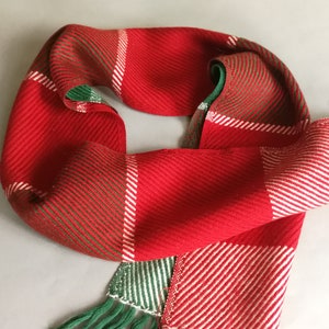 Red & Green Tartan, Wool Men's Scarf, 70s Vintage Plaid, Scarf for Him, Warm Gift, Winter Scarf, Fringed Men's Long Unisex Scarf image 5