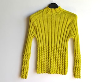 Beautiful Woolen Citrus Knitted Sweater. Knitted Girls Ladies Turtleneck 1995's. Winter Pullover. Retro Knit Top, Long Sleeve Jumper XS/S
