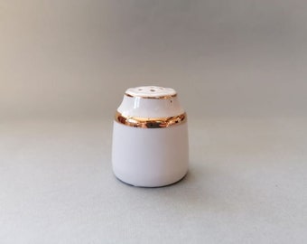 Golden Rim Pottery Salt Shaker. Retro Porcelain Salt Cellar. Small White Salt Server. Ceramic Salt Shaker. Salt and Pepper Box. Table Decor