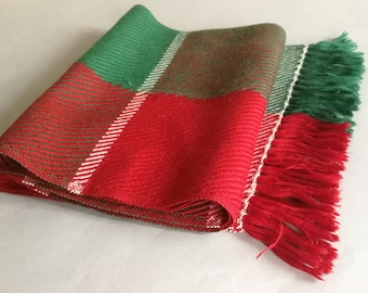 Tartan rouge et vert, écharpe pour hommes en laine, carreaux vintage des années 70, écharpe pour lui, cadeau chaleureux, écharpe d'hiver, écharpe longue unisexe à franges pour hommes