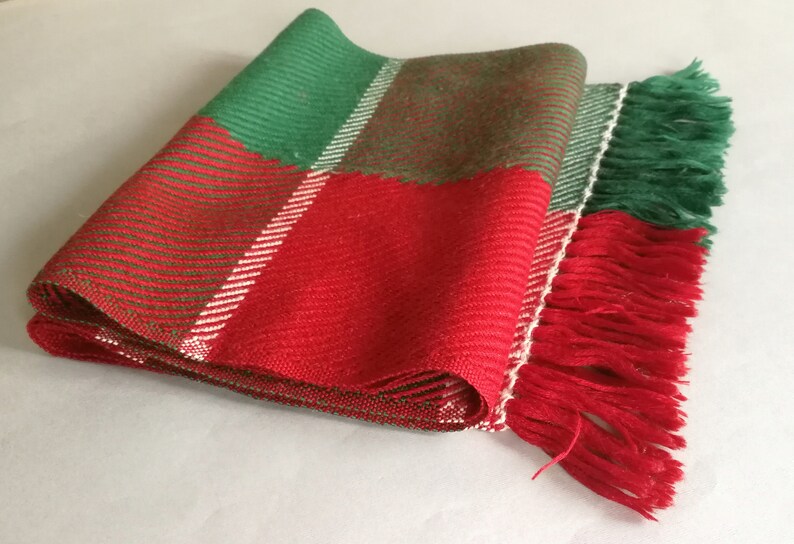 Red & Green Tartan, Wool Men's Scarf, 70s Vintage Plaid, Scarf for Him, Warm Gift, Winter Scarf, Fringed Men's Long Unisex Scarf image 1