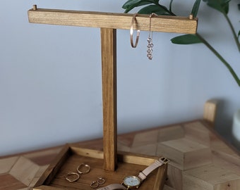 Reclaimed wooden Jewellery stand / necklace organiser / headphone hanger with tray made from reclaimed wood