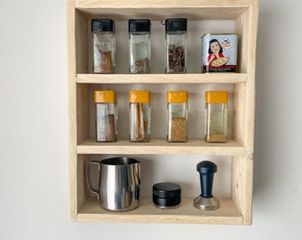 Rustic reclaimed wooden kitchen spice rack / display shelf / storage slim
