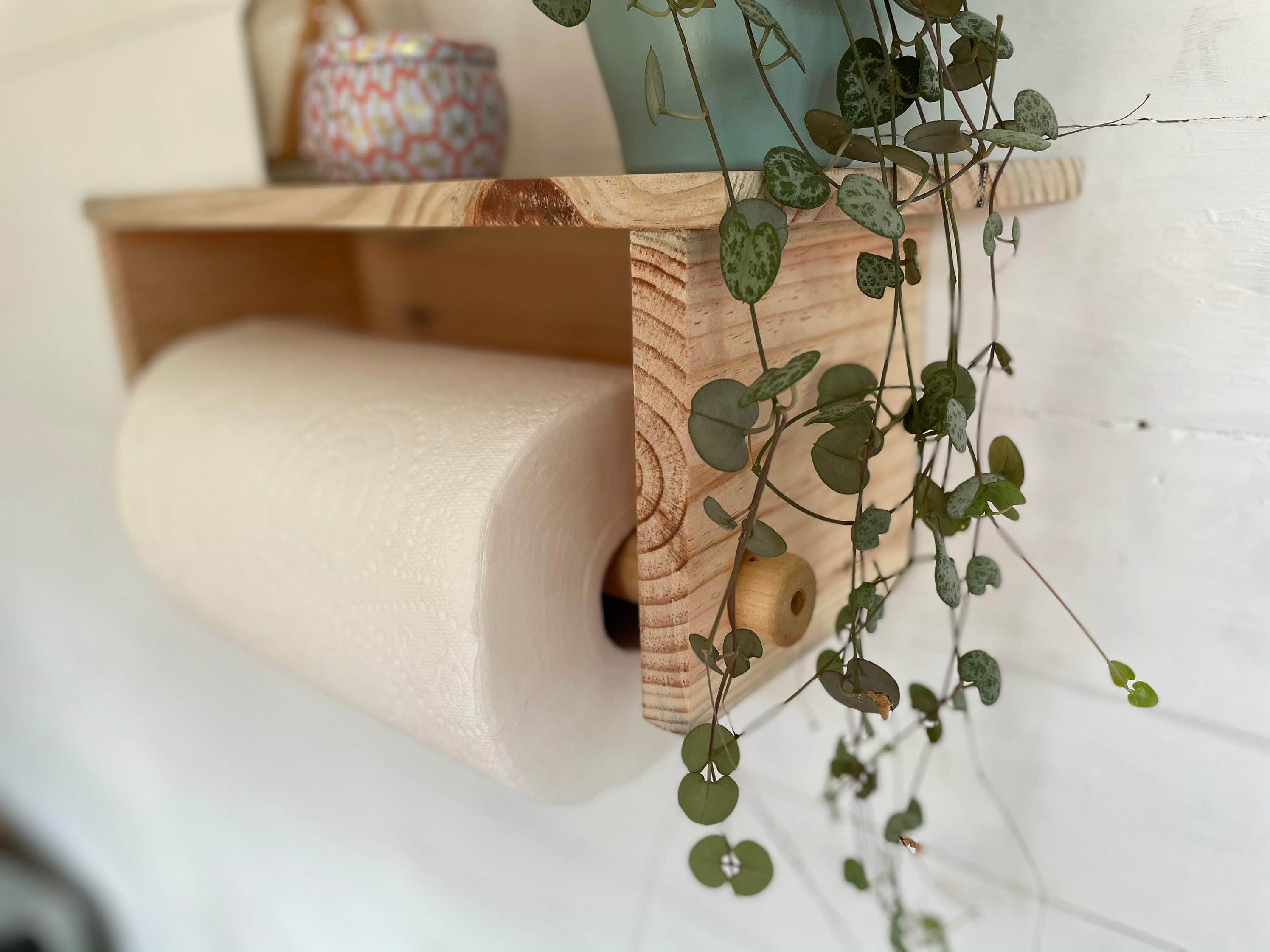 Reclaimed Wooden Kitchen Roll Holder With Shelf Etsy UK