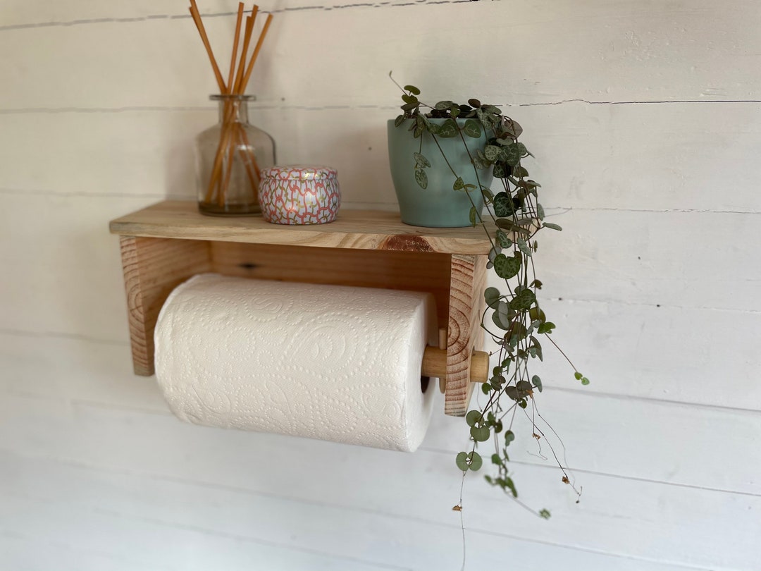 Reclaimed Wooden Kitchen Roll Holder With Shelf Etsy UK