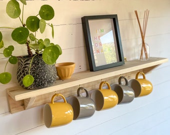Rustic reclaimed wooden kitchen mug shelf