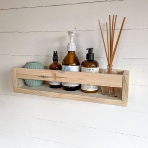 Rustic reclaimed wood bathroom vanity / display shelf made from reclaimed materials with a natural finish, sustainably handmade