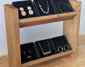 2-Tier Reclaimed Wood Jewellery Freestanding Display Stand for Market Stalls