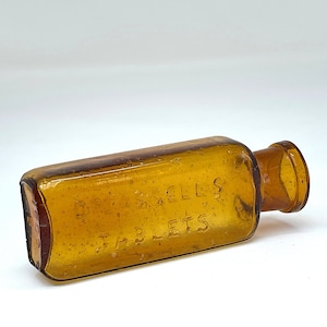 Tiny Antique Bottle, Vintage Amber Glass Bottle, Vintage Apothecary Bottle, Victorian Vintage Bottle, Dr Cassell&#39;s Tablet, Quack Cure Bottle