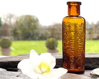 Antique Amber Glass Bottle, Welsh Victorian Bottle, Homeopathic Cure Chemist Bottle, 1895 Vintage Cure bottle, Beautiful Mineral Water