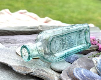 Antique Aqua Glass Cough Syrup Bottle: 1900s Pharmacy Decor