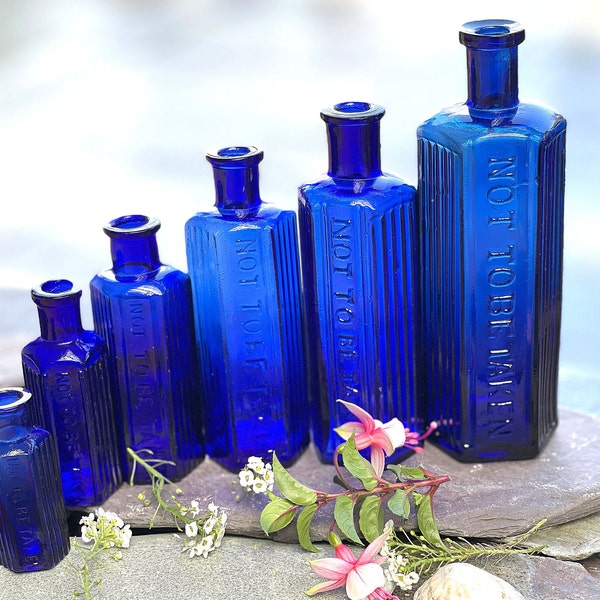 Vintage Poison Bottles, Choice of Antique Victorian Bottles in Cobalt Blue Glass, Vintage Glass Medicine Bottles, Apothecary Bottles, Potion