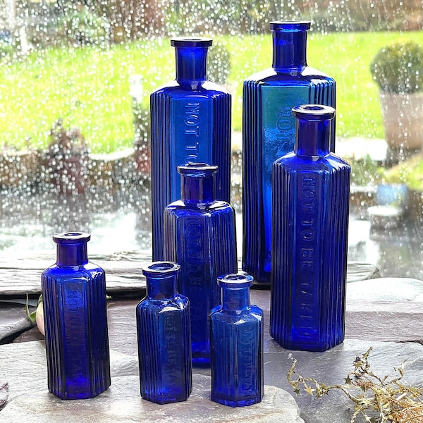 Vintage Poison Bottles, Choice of Antique Victorian Bottles in Cobalt Blue Glass, Vintage Glass Medicine Bottles, Apothecary Bottles, Potion