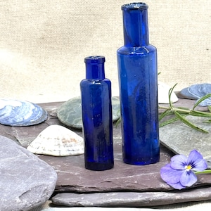 Tiny Antique Apothecary Bottles, Vintage Medicine Bottle, Blue Glass Bottle, Antique Bottles, Medicine bottles, Potion Bottles, bud vase