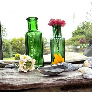 Wonderful Antique Bottles, Vintage Poison Bottles, Teal Green Glass Antique Bottles, Victorian Bottle, Apothecary Bottles, medicine bottle