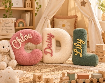 Personalisiertes Plüsch-Buchstabenkissen, Namenskissen, Alphabetkissen für Kinder, bestickte Kinderzimmerdekoration, Babygeschenk, Kinderzimmerdekoration