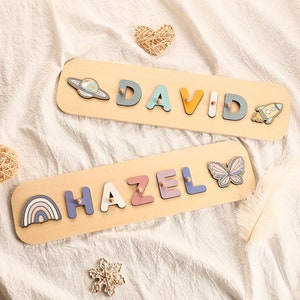 Wooden Personalized Baby Name Puzzles,Custom Name Elements Puzzle for Kids,First Christmas 1st Birthday Gift for Baby Girl Boy,Toddler Toys