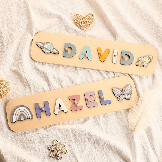 Wooden Personalized Baby Name Puzzles,Custom Name Elements Puzzle for Kids,First Christmas 1st Birthday Gift for Baby Girl Boy,Toddler Toys