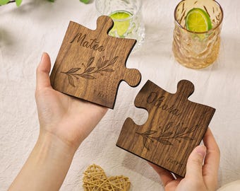 Custom Couples Coaster Set, Leaf Design, Personalised Couples Coaster, Set of 2, His Her Coasters, Anniversary Wedding Gift, Mr Mrs Gift