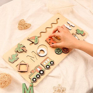 Personalized Baby Busy Board,Seaside Custom Baby Name Puzzles,Wooden Montessori Toys,Baby Shower Gift,Toddler Gifts,Baby Boy Christmas Gifts