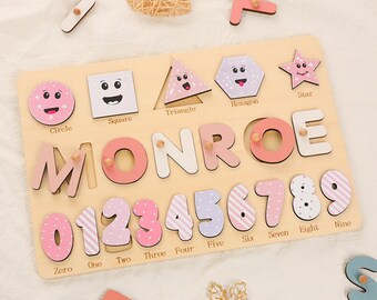 Custom Name Algebraic Wooden Puzzle for Girls/Boys,Personalized Preschool Puzzle Toys for Kid,Educational Numbers Shapes Puzzle for Learning