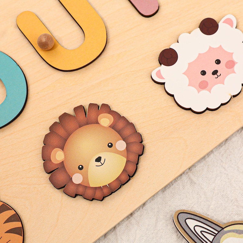 Tiere Personalisierte Busy Board Puzzles zum Lernen und Spielen,kundenspezifisches hölzernes Babynamen-Puzzle,Montessori-Kleinkindspielzeug,Baby-Jungen-Mädchen-Geschenke Bild 4
