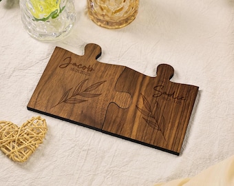 Personalized Wooden Couples Coaster Set, Leaf Design, Wedding Anniversary Gift