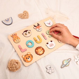 Tiere Personalisierte Busy Board Puzzles zum Lernen und Spielen,kundenspezifisches hölzernes Babynamen-Puzzle,Montessori-Kleinkindspielzeug,Baby-Jungen-Mädchen-Geschenke Bild 6