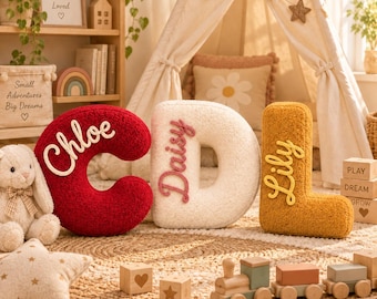Personalisiertes Plüsch-Buchstabenkissen, Namenskissen, Alphabetkissen für Kinder, bestickte Kinderzimmerdekoration, Babygeschenk, Kinderzimmerdekoration