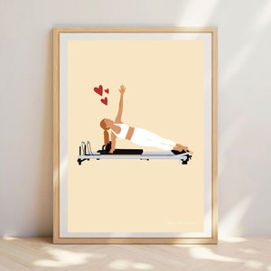 Cuori Pilates, posizione Reformer, biglietto d'auguri Pilates, ragazza Pilates. Decorazione murale Pilates. Regalo Pilates. Stampa Reformer. Decorazione murale.