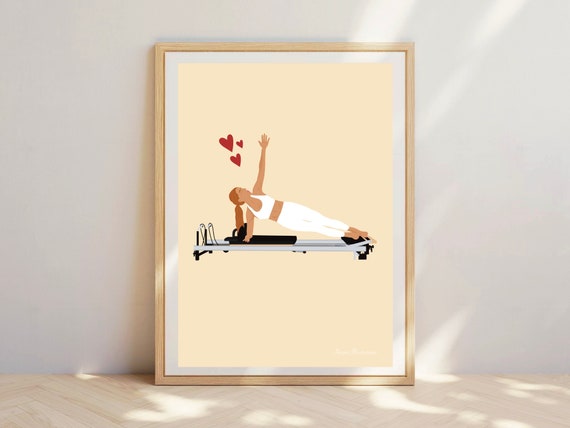 Pilates Love hearts, Reformer pose, Pilates greeting card, Pilates girl. Pilates Wall Art. Pilates Gift. Reformer Print. Wall Decor.