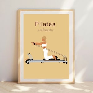 Pilates is my happy place, Reformer pose, Personalisation print, Pilates girl. Pilates Wall Art. Pilates Gift. Reformer Print. Wall Decor.