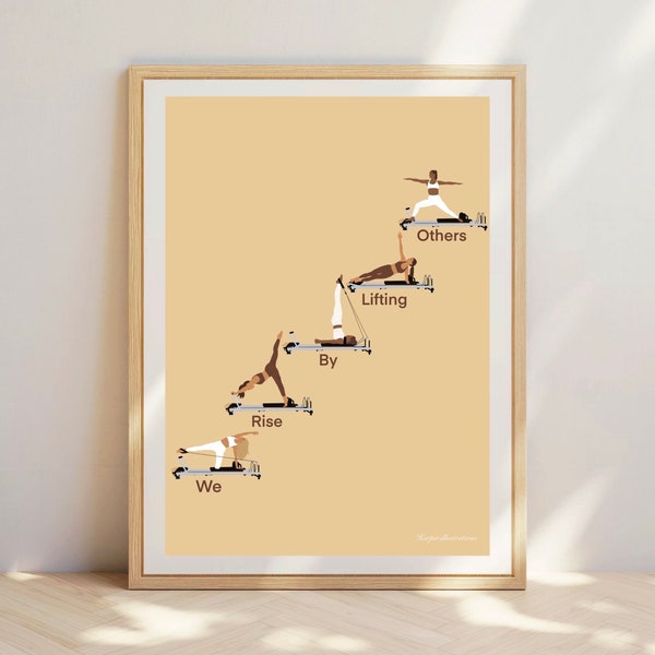 Pilates We Rise, Reformer Card, Reformer pose, Birthday Card, Pilates girl. Pilates Wall Art. Pilates Gift. Reformer Print, Quote Pilates