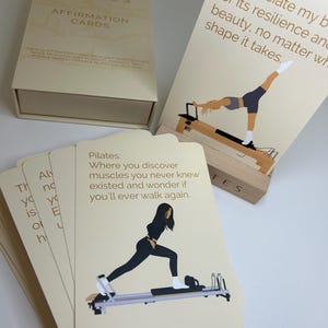 Pilates-bevestigingskaarten, unieke affirmaties, pilatesliefhebbers, pilateskaarten, pilateskunst, hervormer pilates-illustraties. Zelfliefde.