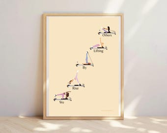 Pilates We Rise, Reformer Card, Reformer pose, Birthday Card, Pilates girl. Pilates Wall Art. Pilates Gift. Reformer Print, Quote Pilates