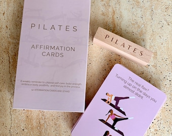 Pilates Affirmation Cards, Unique Affirmations, Pilates lovers, Pilates cards, Pilates art, Reformer Pilates illustrations. Self love.