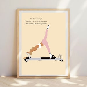Het beste gevoel van pilates, het gevoel van pilates, pilatescitaat, pilates en koffie, hervormerhouding, pilatesmeisje. Pilates kunst aan de muur. Hervormer afdrukken.