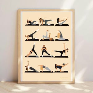 Tabella Pilates, Esercizi Pilates, Tavolo Pilates, Stampa Pilates, Biglietto d'auguri Pilates, Posizioni Pilates, Regalo Pilates, Pilates Reformer