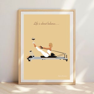 Pilates, Life is about balance, Reformer pose, Personalisation print, Pilates girl. Pilates Wall Art. Pilates Gift. Reformer Print, Reformer