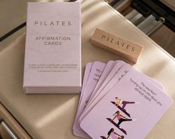 Pilates Affirmation Cards, Unique Affirmations, Pilates lovers, Pilates cards, Pilates art, Reformer Pilates illustrations. Self love.