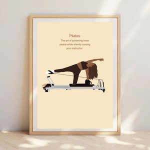 Pilates Innerlijke vrede, grappig, hervormerkaart, hervormer pose, verjaardagskaart, pilatesmeisje. Pilates kunst aan de muur. Pilates-cadeau. Hervormer afdrukken.