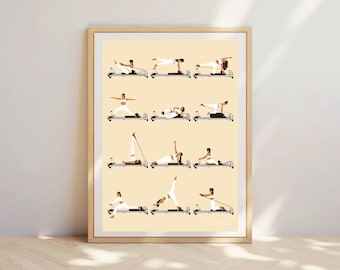 Pilates Chart, Pilates exercises, Pilates Table, Pilates Print, Pilates Greeting Card, Pilates positions, Pilates Gift, Reformer Pilates