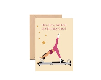 Happy Birthday Pilates Card, Pilates pose, Personalisation print, Pilates girl. Barre Wall Art. Reformer Gift. Pilates celebration card.