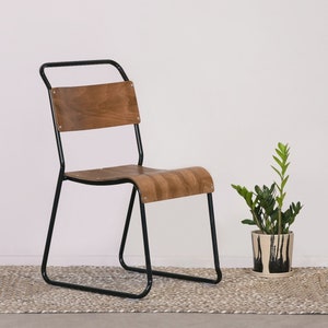 Stacking Plywood Vintage Retro School Industrial Style Black Metal Frame Dining Chair