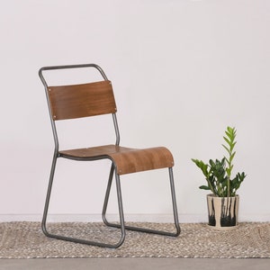 Stacking Vintage Retro School Industrial Style Metal Plywood Dining Chair