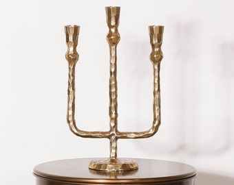 Rustic Metal Candle Holder Brass Plated Metal 3 Arm Candelabra Wedding Decor